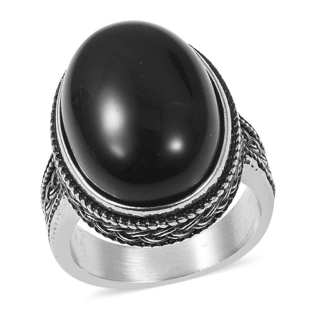 Agate Ring Enchanced Stainless Steel Size 7 Black
